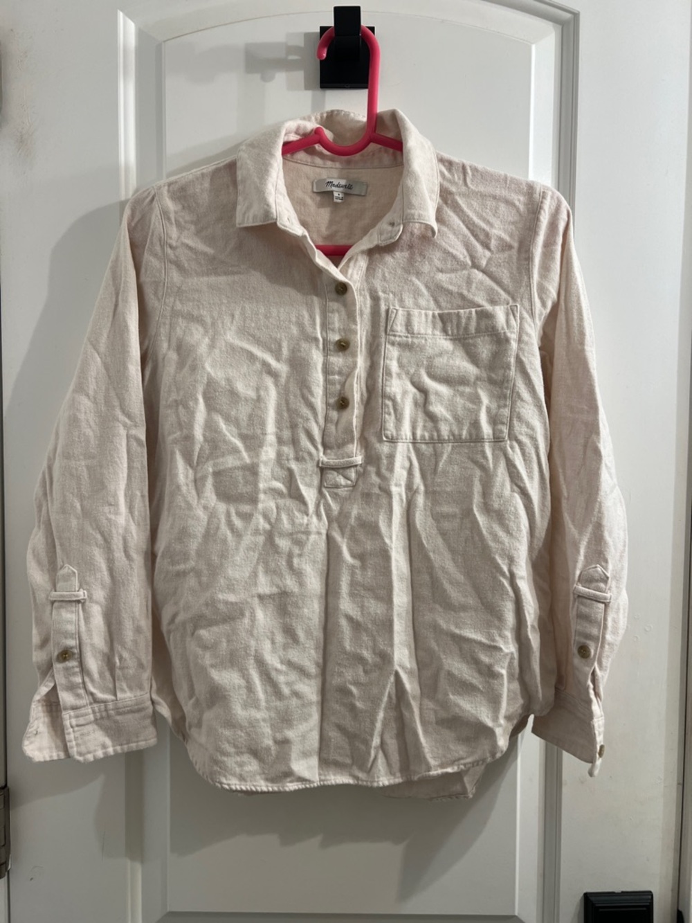Madewell Cream 100% Cotton Button Pullover Shirt